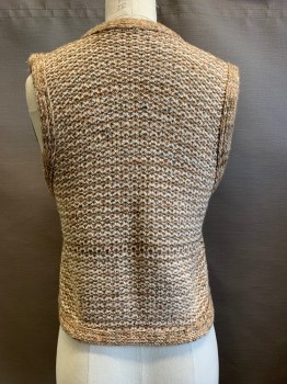 Womens, Vest, William Kasper, Beige, Tan Brown, Acrylic, Silk, 2 Color Weave, S, 3 Buttons, Single Breasted, V Neck, Top Pockets