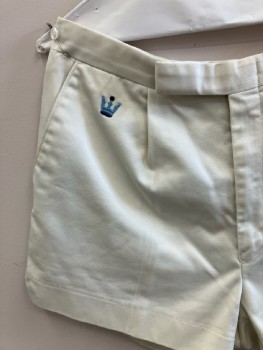 Mens, Shorts, WILSON, 29, Ivory, Solid, Pleated Front, Zip Front, 3 Pockets