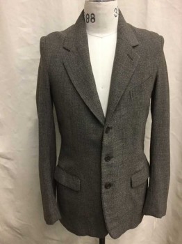 NO LABEL, Brown, Tan Brown, Wool, Heathered, 3 Button Closure, 3 Pockets, Single Breasted,