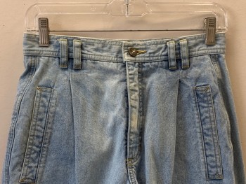 Womens, Jeans, LIZ WEAR, Lt Blue, Cotton, Solid, W28, Pleated Front, Side Welt Pockets And 1 Back Pocket, Zip Front, Belt Loops,