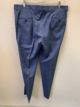 TED BAKER, French Blue, Blue, Wool, Plaid, Side Pockets, Zip Front, F.F, 2 Back Pockets