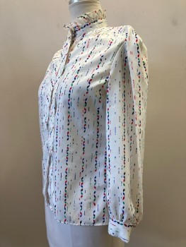 LAURA MAE, Beige, Red, Green, Blue, Black, Polyester, Spots , Geometric, High Neck With Ruffle Trim And Neck Tie,  B.F., L/S,