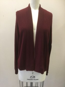 Womens, Cardigan Sweater, CHARTER CLUB, Wine Red, Cashmere, Solid, Medium, Long Sleeves, Ribbed Testure Trim and Cuffs, No Closures Center Front