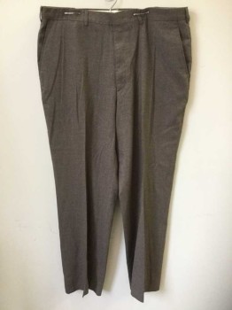 Mens, Slacks, FARAH BLENDS, Brown, Polyester, Rayon, Solid, Ins:29, W:36, Dusty Brown, Flat Front, Zip Fly, 4 Pockets, Straight Leg,