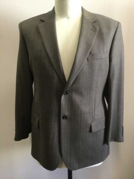 Mens, Sportcoat/Blazer, JOSEPH & FEISS, Brown, Lt Brown, Wool, Herringbone, 46R, Single Breasted, Collar Attached, Notched Lapel, 3 Pockets, 2 Buttons
