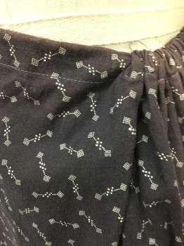 N/L, Midnight Blue, White, Cotton, Geometric, Squares and Dots Pattern, Drawstring Waist, Floor Length, Made To Order, Double,