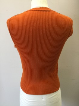 Womens, Vest, N/L, Orange, White, Black, Wool, Novelty Pattern, Check , B 36, Solid Orange Ribbed Knit Scoop Neck/Armholes/Large Waistband/Back, Pullover,