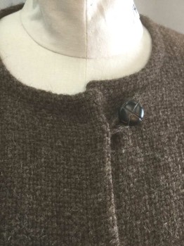 BOGSIDE WEAVING, Brown, Wool, Solid, Scratchy Wool Cardigan, Dark Brown Buttons, 2 Patch Pockets at Hips, Round Neck,