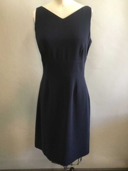 Womens, Dress, Sleeveless, TALBOTS, Midnight Blue, Acetate, Polyester, Solid, B32, 2, W26, Crepe, Sleeveless, V-neck, 3" Wide Self Waistband, Sheath, Knee Length, Invisible Zipper at Center Back