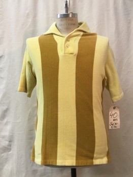 Mens, Polo Shirt, SWISS ELLE, Yellow, Camel Brown, Cotton, Stripes, M, Yellow/ Camel Brown Stripped Velour, V-neck, Collar Attached, Short Sleeves,