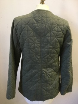 Womens, Casual Jacket, MTO, Olive Green, Cotton, Solid, B 36, Triangle Quilted, Zip Front with Hidden Placket, 2 Pockets, No Collar, Long Sleeves