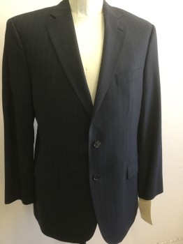 BROOKS BROTHERS, Midnight Blue, Gray, Wool, Stripes - Pin, 2 Buttons,  Pocket Flap, Notched Lapel,