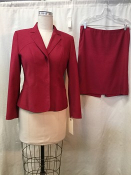 ANNE KLEIN, Raspberry Pink, Polyester, Rayon, Solid, Raspberry, Notched Lapel, Collar Attached, 2 Buttons,  2 Pockets,