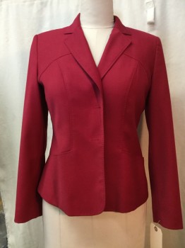 ANNE KLEIN, Raspberry Pink, Polyester, Rayon, Solid, Raspberry, Notched Lapel, Collar Attached, 2 Buttons,  2 Pockets,