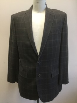 Mens, Sportcoat/Blazer, RALPH LAUREN, Dk Brown, Red, Blue, Wool, Silk, Check , 42L, Single Breasted, Collar Attached, Notched Lapel, 2 Bttns, 3 Pckts,