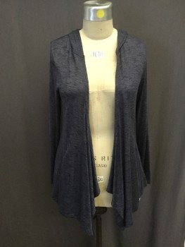 INC, Navy Blue, Rayon, Polyester, Heathered, Light Weight Jersey Knit, Open Front with Asymmetric Drape, Long Sleeves, with Hood