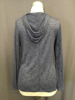 INC, Navy Blue, Rayon, Polyester, Heathered, Light Weight Jersey Knit, Open Front with Asymmetric Drape, Long Sleeves, with Hood