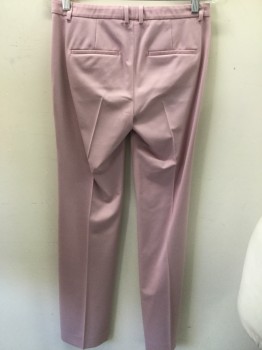 THEORY, Pink, Wool, Elastane, Solid, PANTS: Flat Front, Creased Leg, Slit Pockets