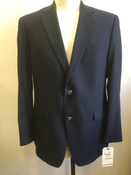 Mens, Sportcoat/Blazer, HART SCAFFNER MARX, Navy Blue, Wool, Solid, 48 XL, Single Breasted, 2 Buttons,  Notched Lapel, 3 Pockets,