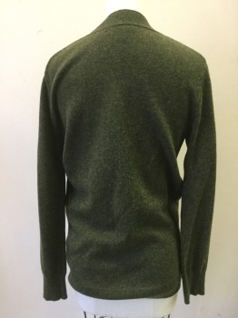 J. CREW MERCANTILE, Forest Green, Cotton, Wool, Heathered, Button Front, Long Sleeves, Ribbed Knit Placket/Cuff/Waistband