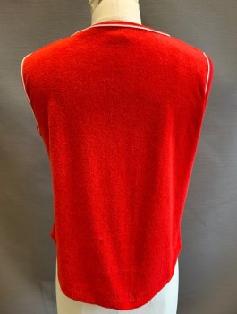 Womens, Tank Top, AVENUE B, Red, Polyester, Solid, M, Terry Cloth, Sleeveless Tank, White Piping Trim at Scoop Neck and Arm Openings, Pullover,