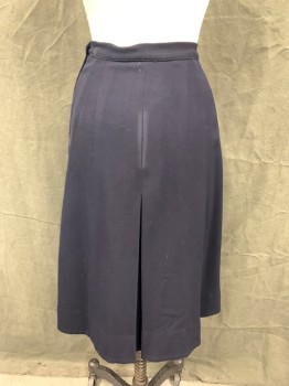 Womens, 1940s Vintage, Suit, Skirt, DUNNING'S, Midnight Blue, Wool, Solid, H 32, W 24, Twill, 1" Waistband, Side Zip, Center Front and Center Back Drop Inverted Pleats, Hem Below Knee