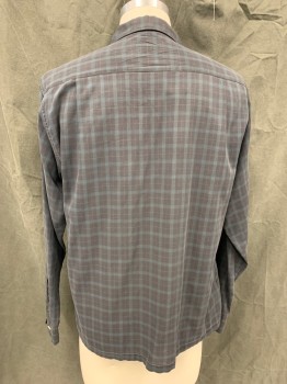 Mens, Shirt, TOWNCRAFT, Faded Black, Teal Green, Cotton, Plaid, Plaid-  Windowpane, M, 15.5, Button Front, Collar Attached, 2 Patch Pockets, Long Sleeves, Button Cuff, Well Worn, *Hole at Left Sleeve Placket*