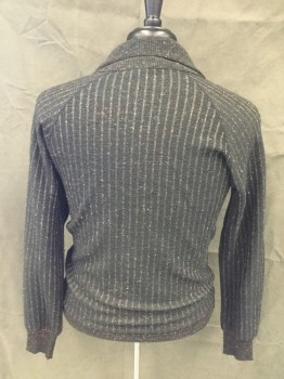 Mens, Sweater, MIJILANA, Black, Multi-color, Wool, Speckled, Stripes, S, Cardigan, Zip Front, Stand Collar, Raglan Long Sleeves, Ribbed Knit Collar/Cuff/Waistband