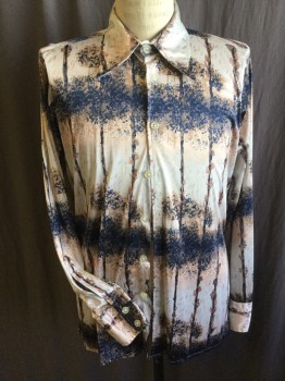 Mens, Shirt Disco, GIVENCHY FOR CHESA , Ecru, Navy Blue, Brown, Blush Pink, Gray, Polyester, Novelty Pattern, Abstract , 16/34, Collar Attached, Button Front, Long Sleeves,