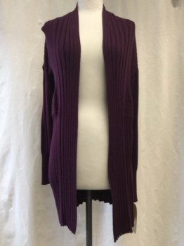 Womens, Sweater, DAISY FUENTES, Plum Purple, Nylon, Rayon, Solid, S, Ribbed, Open Front