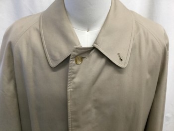 Mens, Coat, Trenchcoat, BURBERRY'S , Tan Brown, Cotton, Polyester, 42 R, Flat Front, 2 Pockets, 2 Epaulets on Cuffs, 1 Back Vent Left Collar Button Hole, Hidden Front Buttons