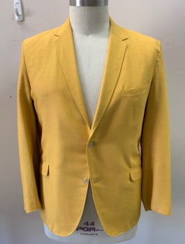 SMITH'S SQUIRE SHOP, Mustard Yellow, Cotton, Solid, 2 Buttons, Narrow Notched Lapel, 3 Pockets, Partial Lining
