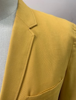 Mens, Blazer/Sport Co, SMITH'S SQUIRE SHOP, Mustard Yellow, Cotton, Solid, 43R, 2 Buttons, Narrow Notched Lapel, 3 Pockets, Partial Lining