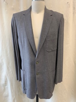 Mens, Blazer/Sport Co, HEIMIES, Gray, White, Wool, Speckled, 44L, 1950S, Notched Lapel, Single Breasted, Button Front, 2 Buttons, 3 Pockets