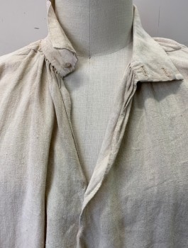 Mens, Historical Fiction Shirt, N/L, Beige, Cotton, Solid, XXL, Long Puffy Sleeves Gathered at Shoulders, Soft Stand Collar Attached, Pullover, 2 Buttons at Neck with V Neck Below Collar, Aged with Overall Worn Look, Some Stains, Historical Reproduction