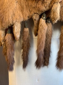 Womens, Fur, ARILABAUGH, Brown, Fur, O/S, Stole, Shawl Collar, 1 Large Fur Covered Button/Loop, Tortoiseshell Loop Closure, Fringe Made of Paws and Tails