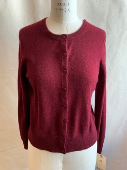 CHARTER CLUB, Red Burgundy, Cashmere, Solid, L/S, Button Front, Round Neck,