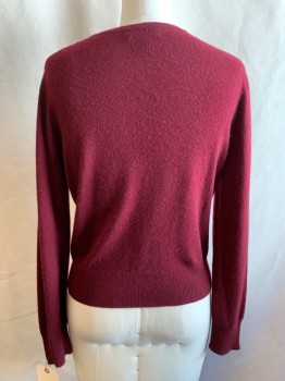 Womens, Cardigan Sweater, CHARTER CLUB, Red Burgundy, Cashmere, Solid, B: 36, M, L/S, Button Front, Round Neck,