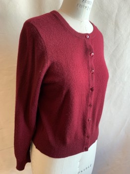 CHARTER CLUB, Red Burgundy, Cashmere, Solid, L/S, Button Front, Round Neck,