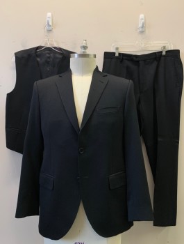 ANTICA SARTORIA CAMP, Black, Wool, Calvary Twill Weave, 2 Button, Flap Pockets, Double Vent