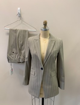 THEORY, Lt Gray, White, Wool, Cupro, Stripes - Vertical , Single Breasted, Peaked Lapel, Welt Pocket, 2 Pockets,