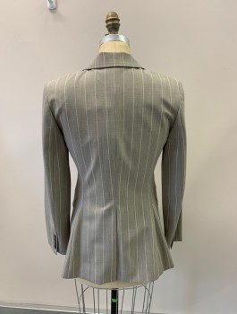 Womens, Suit, Jacket, THEORY, Lt Gray, White, Wool, Cupro, Stripes - Vertical , 4, Single Breasted, Peaked Lapel, Welt Pocket, 2 Pockets,