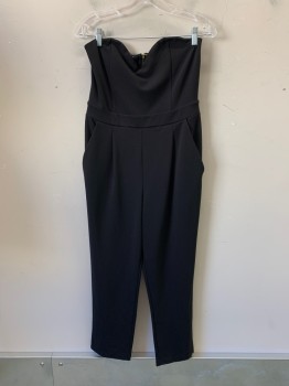 Womens, Jumpsuit, EXPRESS, Black, Polyester, Solid, 10, Sweetheart Neck, Strapless, 2 Pockets, Pleated, Zip Back,