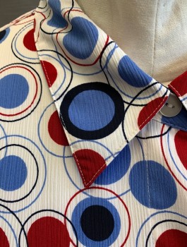 Womens, Blouse, ALFRED DUNNER, White, Cherry Red, French Blue, Black, Polyester, Circles, Sz.20, Crinkled Texture Crepe, Short Sleeves, Button Front, Collar Attached