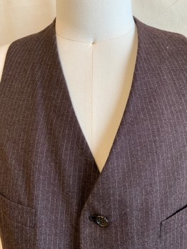 DORMAN WINTHROP, Brown, White, Wool, Stripes - Pin, V-N, Single Breasted, Button Front, 6 Buttons, 4 Pockets
