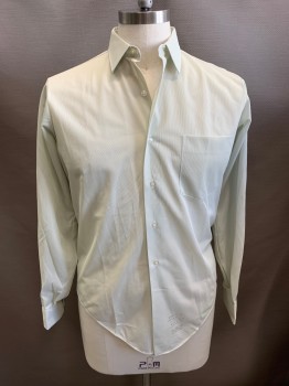 MANHATTAN, Mint Green, Polyester, Solid, Long Sleeves, Button Front, 5 Buttons, Sheer, Patch Pocket, Button Cuffs,