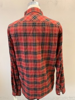 Mens, Casual Shirt, COUNTRY ROAD, Red, Black, White, Brown, Cotton, Polyester, Plaid, M, Long Sleeves, Button Front, Collar Attached,