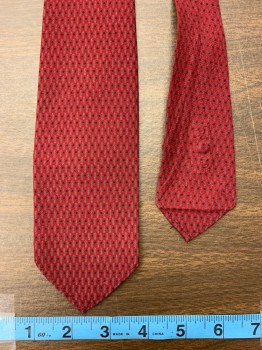 Mens, Tie, BOTANY, Dk Red, Black, Gray, Synthetic, Geometric, Abstract , 4 in Hand, Thin, No Lining,