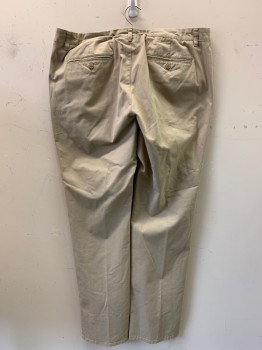 Mens, Casual Pants, BONOBOS, Lt Khaki Brn, Cotton, Solid, 40/34, F.F, Side Pockets, Zip Front, Belt Loops