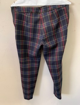Womens, Pants, ZARA, Midnight Blue, Maroon Red, Tan Brown, Cotton, Spandex, Plaid, 34, Jeggings, Side Zipper, 3 Silver Zippers, Side Gussets